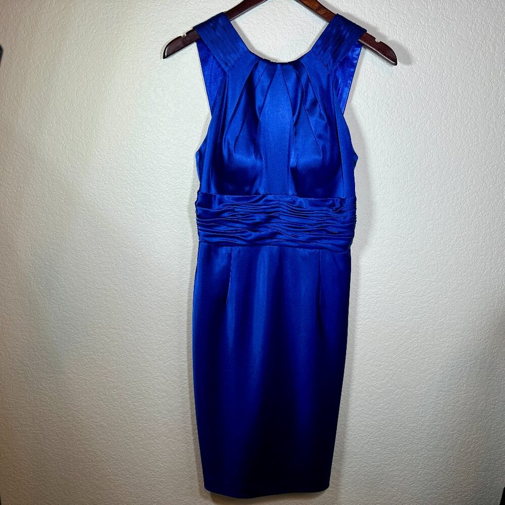 Adrianna Papell Boutique Royal Blue Satin Open Back Sheath Dress Party {Size 8}